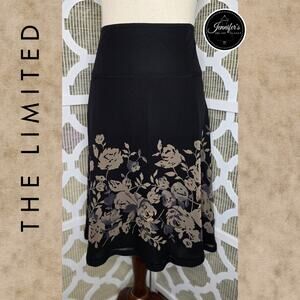 The Limited NWT 100% Silk Black Tan Gray Floral A-Line Vintage Skirt Size 8